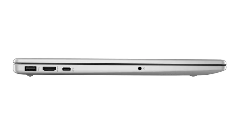 Right side view of a closed laptop showing HDMI, USB, and headphone jack ports Right side view of a closed laptop showing HDMI, USB, and headphone jack ports