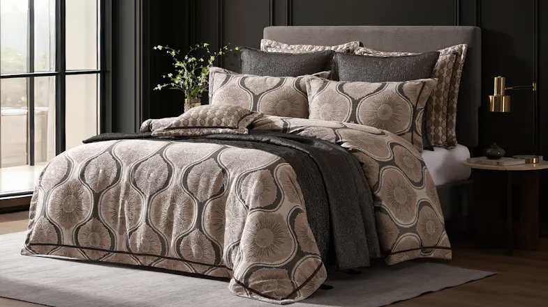 A full view of a bed with an Asteria Antique Duvet cover set A full view of a bed with an Asteria Antique Duvet cover set