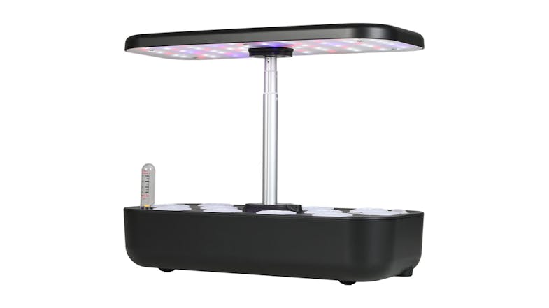 Black countertop, Pretty and Practical hydroponic garden with adjustable LED grow light and seed pod slots Black countertop, Pretty and Practical hydroponic garden with adjustable LED grow light and seed pod slots