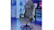 A grey ergonomic chair integrated into a gaming room setup featuring soft blue ambient lighting A grey ergonomic chair integrated into a gaming room setup featuring soft blue ambient lighting