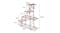 A lower-tiered bronze stepped metal plant stand with wide wire shelves and scrollwork legs A lower-tiered bronze stepped metal plant stand with wide wire shelves and scrollwork legs