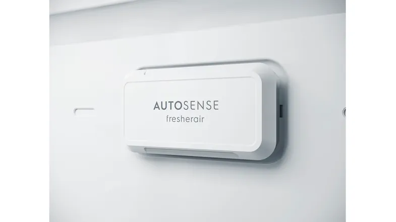 A close-up of the AutoSense FreshAir module inside the fridge, showing the white rectangular filter A close-up of the AutoSense FreshAir module inside the fridge, showing the white rectangular filter