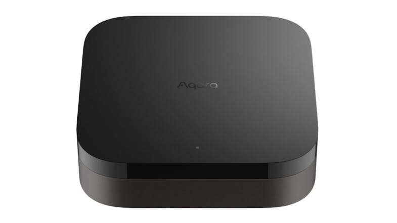 Front view of a black Aqara Hub M3 Smart Home Connector Hub Front view of a black Aqara Hub M3 Smart Home Connector Hub