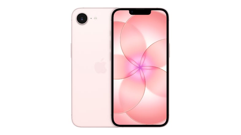 A soft pink iPhone 17e shown from the front and back, featuring a wallpaper and a single rear camera with flash A soft pink iPhone 17e shown from the front and back, featuring a wallpaper and a single rear camera with flash