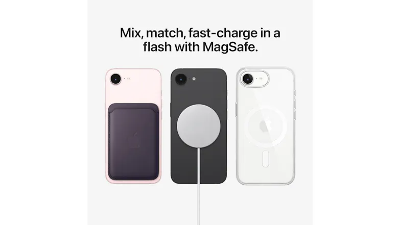 Three iPhones are shown from the back, demonstrating MagSafe compatibility Three iPhones are shown from the back, demonstrating MagSafe compatibility