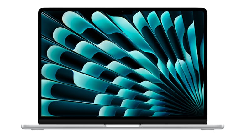 Silver 13-inch MacBook Air M5 displayed open from the front, highlighting its thin bezels and liquid retina display Silver 13-inch MacBook Air M5 displayed open from the front, highlighting its thin bezels and liquid retina display