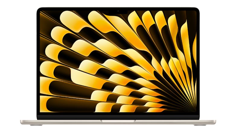 Starlight 13-inch MacBook Air M5 displayed open from the front, highlighting its thin bezels and liquid retina display Starlight 13-inch MacBook Air M5 displayed open from the front, highlighting its thin bezels and liquid retina display