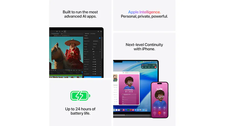 A collage of features, including AI apps, Apple Intelligence, and battery life A collage of features, including AI apps, Apple Intelligence, and battery life