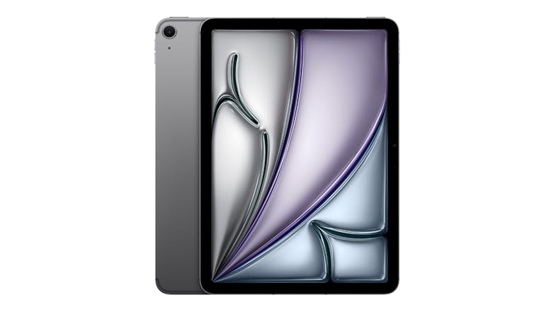 Front and back view of the 11‑inch iPad Air in Space Grey, showing its edge‑to‑edge display and the rear camera Front and back view of the 11‑inch iPad Air in Space Grey, showing its edge‑to‑edge display and the rear camera