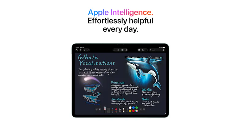 iPad Air showing a digital illustration, highlighting Apple Intelligence iPad Air showing a digital illustration, highlighting Apple Intelligence