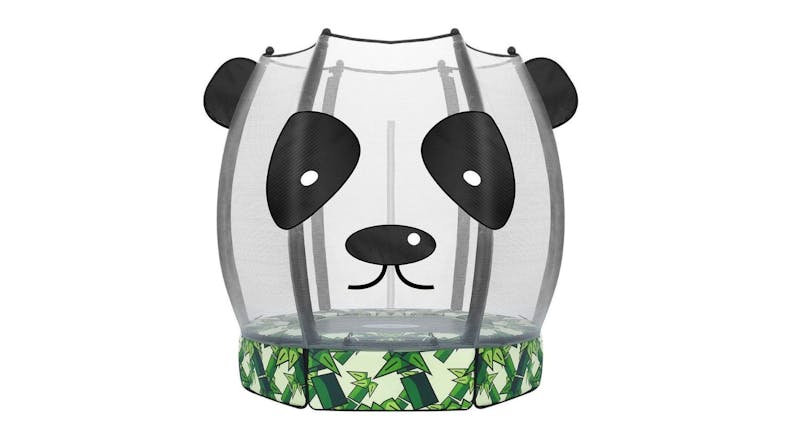 Kids’ trampoline with a panda‑face safety net and bamboo‑patterned base Kids’ trampoline with a panda‑face safety net and bamboo‑patterned base