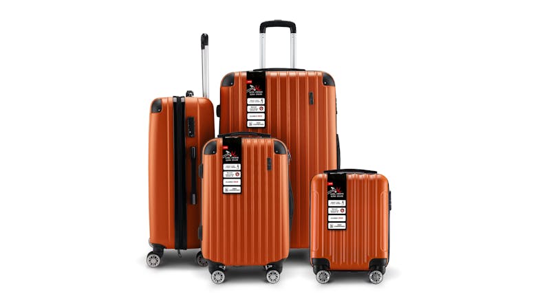 Set of four orange BUON VIAGGIO hard‑shell suitcases with spinner wheels and telescopic handles Set of four orange BUON VIAGGIO hard‑shell suitcases with spinner wheels and telescopic handles