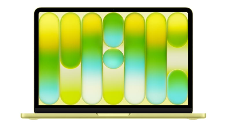 Front view of the 13-inch citrus MacBook Neo, showing slim bezels and a colourful, modern macOS wallpaper Front view of the 13-inch citrus MacBook Neo, showing slim bezels and a colourful, modern macOS wallpaper