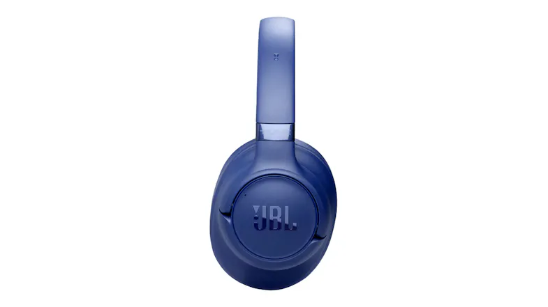 Left side view of a wireless headphone featuring the "JBL" logo Left side view of a wireless headphone featuring the "JBL" logo