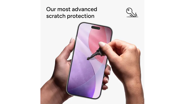 Promotional graphic showcasing a scratch protection screen Promotional graphic showcasing a scratch protection screen