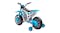 A blue and white kids’ ride‑on dirt bike with training wheels, realistic body design, and large textured tyres A blue and white kids’ ride‑on dirt bike with training wheels, realistic body design, and large textured tyres