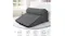 Dark grey wedge pillow displayed on a bed with icons for comfort features Dark grey wedge pillow displayed on a bed with icons for comfort features