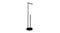Black freestanding toilet paper holder with an upper bar and tall base for roll storage Black freestanding toilet paper holder with an upper bar and tall base for roll storage