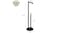 Black freestanding toilet paper holder with size measurements, including height and bar length Black freestanding toilet paper holder with size measurements, including height and bar length