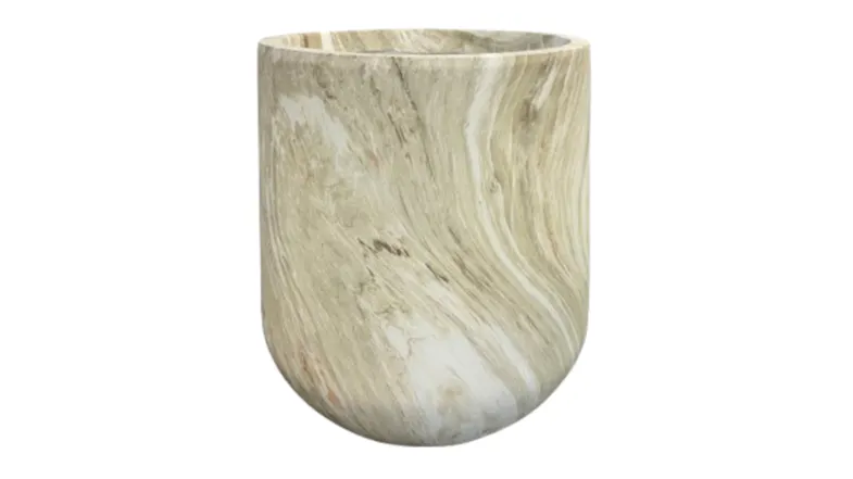 A single Bower Jade Marble MGO Planter with light green and beige swirled marble textures A single Bower Jade Marble MGO Planter with light green and beige swirled marble textures