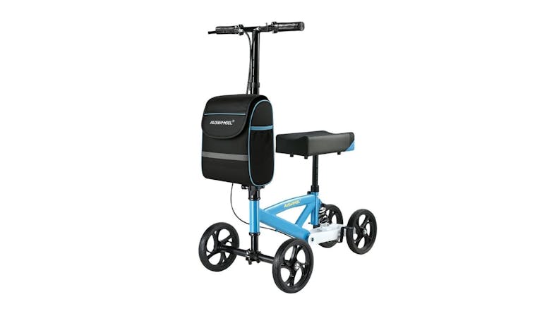 An angled view of the Auswheel Mobility Knee Scooter with Storage An angled view of the Auswheel Mobility Knee Scooter with Storage