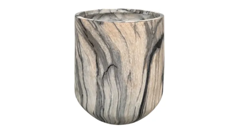 A Bower Black & Brown Marble MGO Planter with a curved base and natural stone veining A Bower Black & Brown Marble MGO Planter with a curved base and natural stone veining