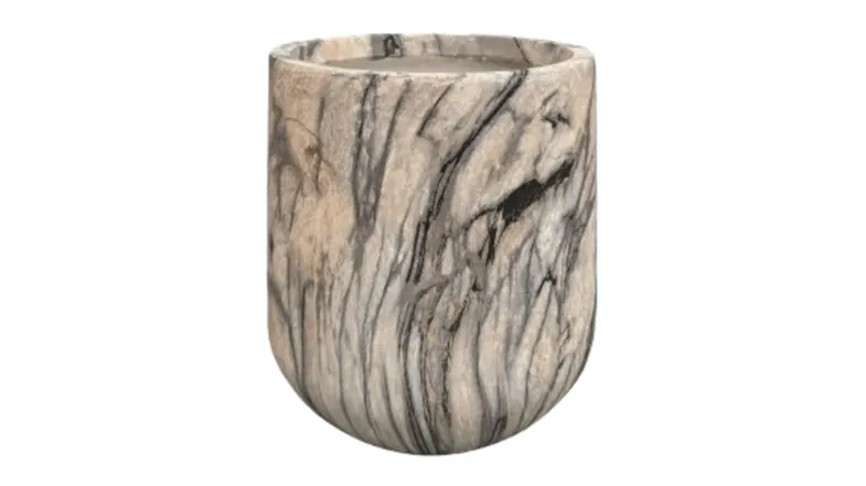 A Bower Black & Brown Marble MGO Planter with a curved base and natural stone veining A Bower Black & Brown Marble MGO Planter with a curved base and natural stone veining