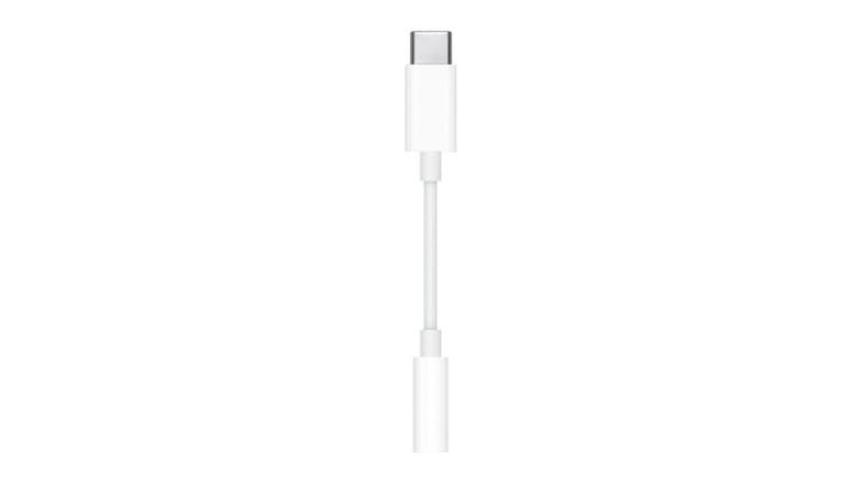 An Apple USB-C to 35mm Headphone Jack Adapter in sleek white colour An Apple USB-C to 35mm Headphone Jack Adapter in sleek white colour