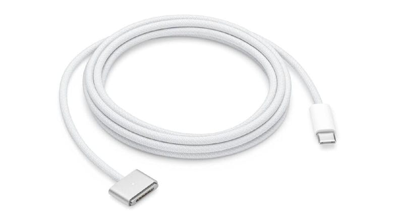 A white Apple USB-C to MagSafe 3 Charging Cable in 2m size A white Apple USB-C to MagSafe 3 Charging Cable in 2m size