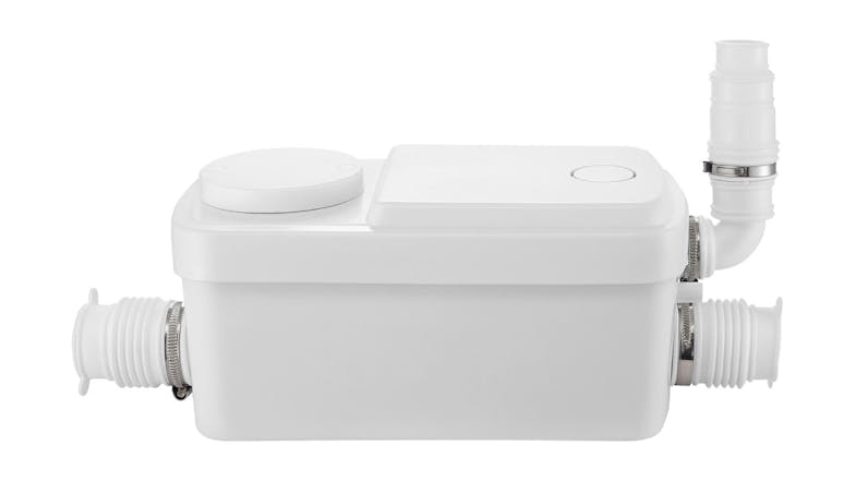 White MAXKON 300W Macerator sewage pump unit with side inlets and an outlet pipe attachment White MAXKON 300W Macerator sewage pump unit with side inlets and an outlet pipe attachment