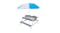 Kidbot Outdoor Children's Picnic Table with built‑in sand and water bins and a blue and white umbrella Kidbot Outdoor Children's Picnic Table with built‑in sand and water bins and a blue and white umbrella