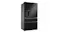 Angled view of a matte charcoal black fridge with multi-drawer Angled view of a matte charcoal black fridge with multi-drawer