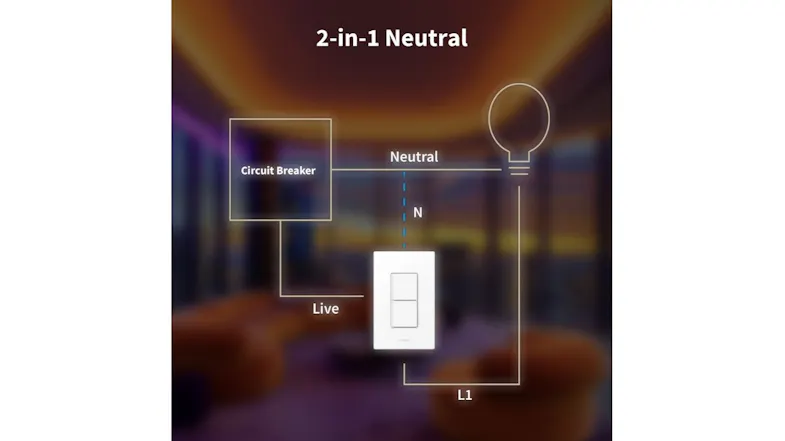 A staircase scene showing a 3-way smart light switch setup with a traditional switch and labelled control points A staircase scene showing a 3-way smart light switch setup with a traditional switch and labelled control points