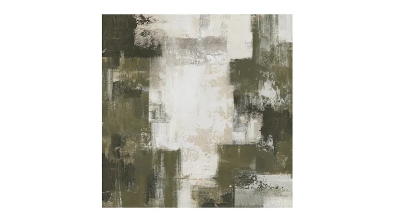 Nidhi B abstract painting in olive green, grey, and white with textured, layered brushstrokes Nidhi B abstract painting in olive green, grey, and white with textured, layered brushstrokes