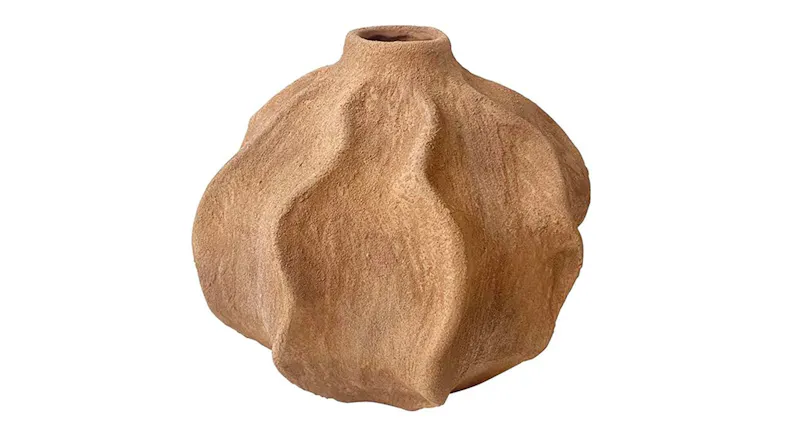 Front view of a 18cm Bijou Rust Stoneware Vase with organic, wavy vertical ridges Front view of a 18cm Bijou Rust Stoneware Vase with organic, wavy vertical ridges