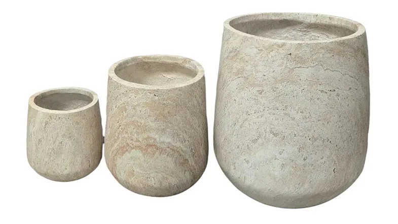 A view of the Bower Travertine MGO Planter Set A view of the Bower Travertine MGO Planter Set