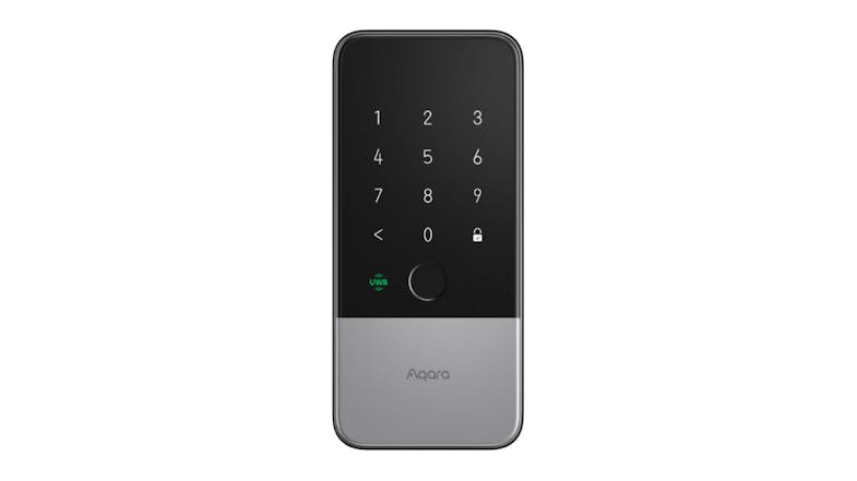Front view Aqara U400 home smart lock kit with touch keypad, and fingerprint sensor Front view Aqara U400 home smart lock kit with touch keypad, and fingerprint sensor