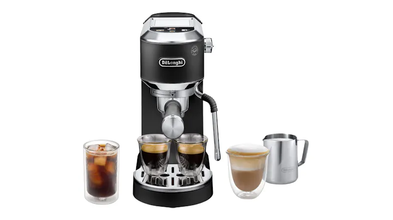 A black De'Longhi Dedica Duo Manual Espresso Machine A black De'Longhi Dedica Duo Manual Espresso Machine