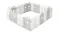 White and grey modular baby playpen with interlocking plastic panels forming a square indoor safety fence White and grey modular baby playpen with interlocking plastic panels forming a square indoor safety fence