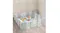 Indoor baby playpen with white and grey panels surrounding a padded play mat and toys in a modern home setting Indoor baby playpen with white and grey panels surrounding a padded play mat and toys in a modern home setting