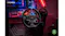 Racing wheel on a rig illuminated by vibrant red neon lights Racing wheel on a rig illuminated by vibrant red neon lights