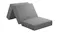 Grey tri-fold mattress partially folded into a lounge position Grey tri-fold mattress partially folded into a lounge position