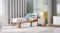 Wooden bed frame with two white pull-out storage drawers below Wooden bed frame with two white pull-out storage drawers below