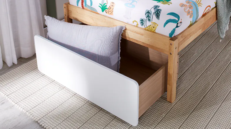 A Jesse 1 Drawer Under-bed Storage Unit in a sleek white colour A Jesse 1 Drawer Under-bed Storage Unit in a sleek white colour