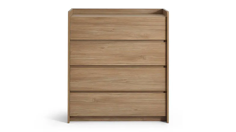 ront view of the Chelsea 4 Drawer Tallboy in sand oak, featuring a tall rectangular design ront view of the Chelsea 4 Drawer Tallboy in sand oak, featuring a tall rectangular design