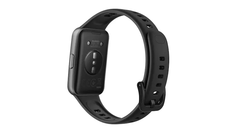 Rear view of the Huawei Band 11, highlighting the black polymer case, sensors, and adjustable strap Rear view of the Huawei Band 11, highlighting the black polymer case, sensors, and adjustable strap