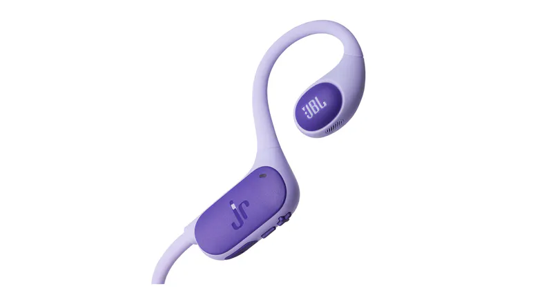 Close-up view of curved JBL headphone with side controls Close-up view of curved JBL headphone with side controls