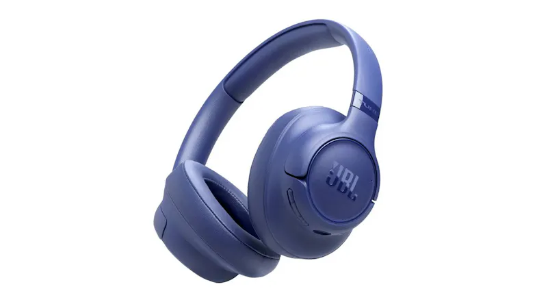 Blue JBL Tune 730BT over‑ear headphones shown at an angle with padded earcups Blue JBL Tune 730BT over‑ear headphones shown at an angle with padded earcups