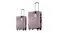 Two rose gold hardshell suitcases, 20‑inch and 28‑inch, standing upright with ridged texture Two rose gold hardshell suitcases, 20‑inch and 28‑inch, standing upright with ridged texture