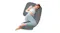 Person lying on a grey Luxdream J‑shaped pregnancy pillow in a side‑sleeping position Person lying on a grey Luxdream J‑shaped pregnancy pillow in a side‑sleeping position